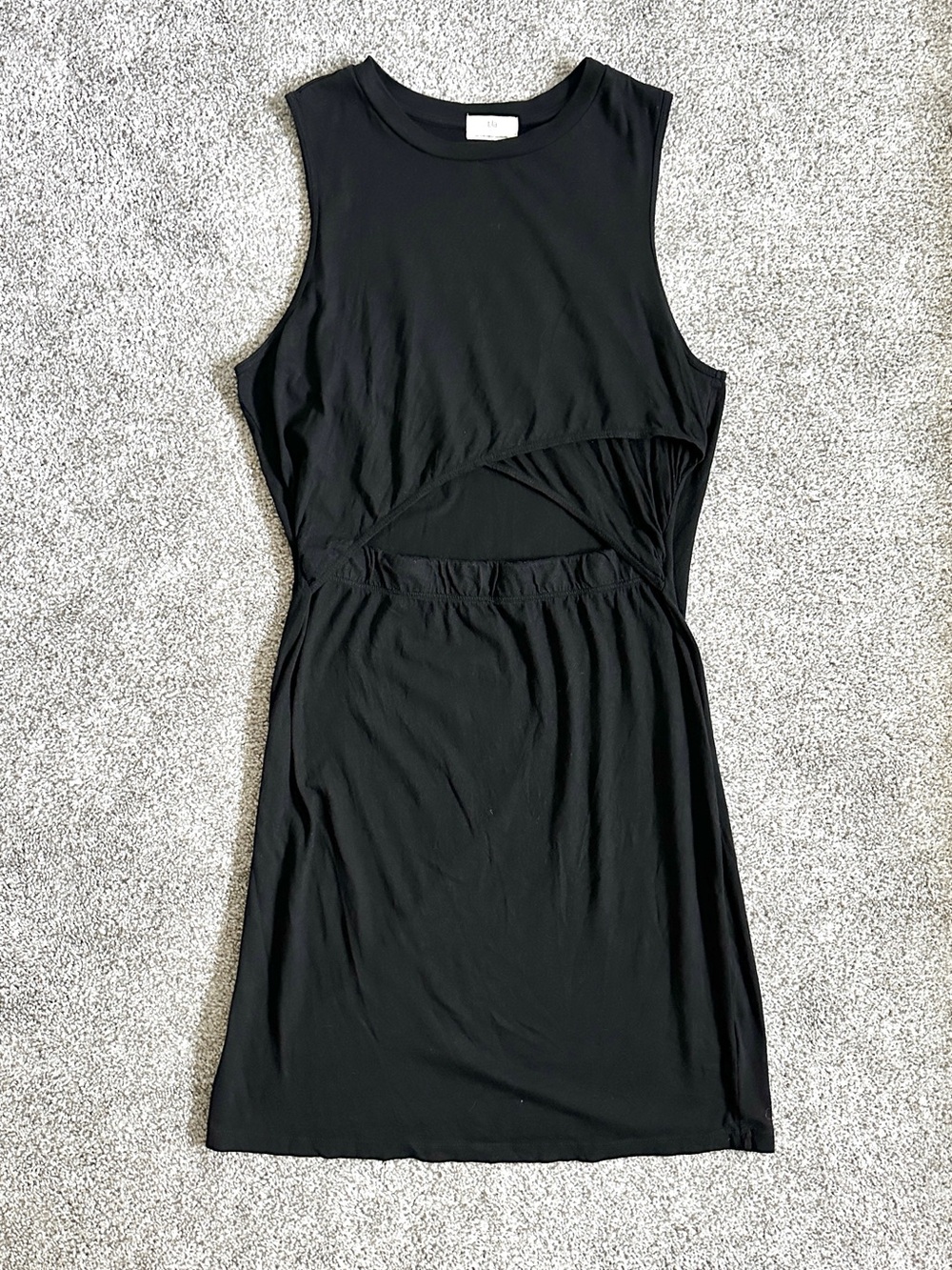 t.la Black Cutout Tank Dress Crossover Waist Sz L Cotton Spandex Stretch LBD